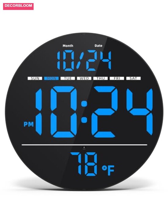 Accents | Led Wall Clock With Large Display Auto Brightness Temperature ...